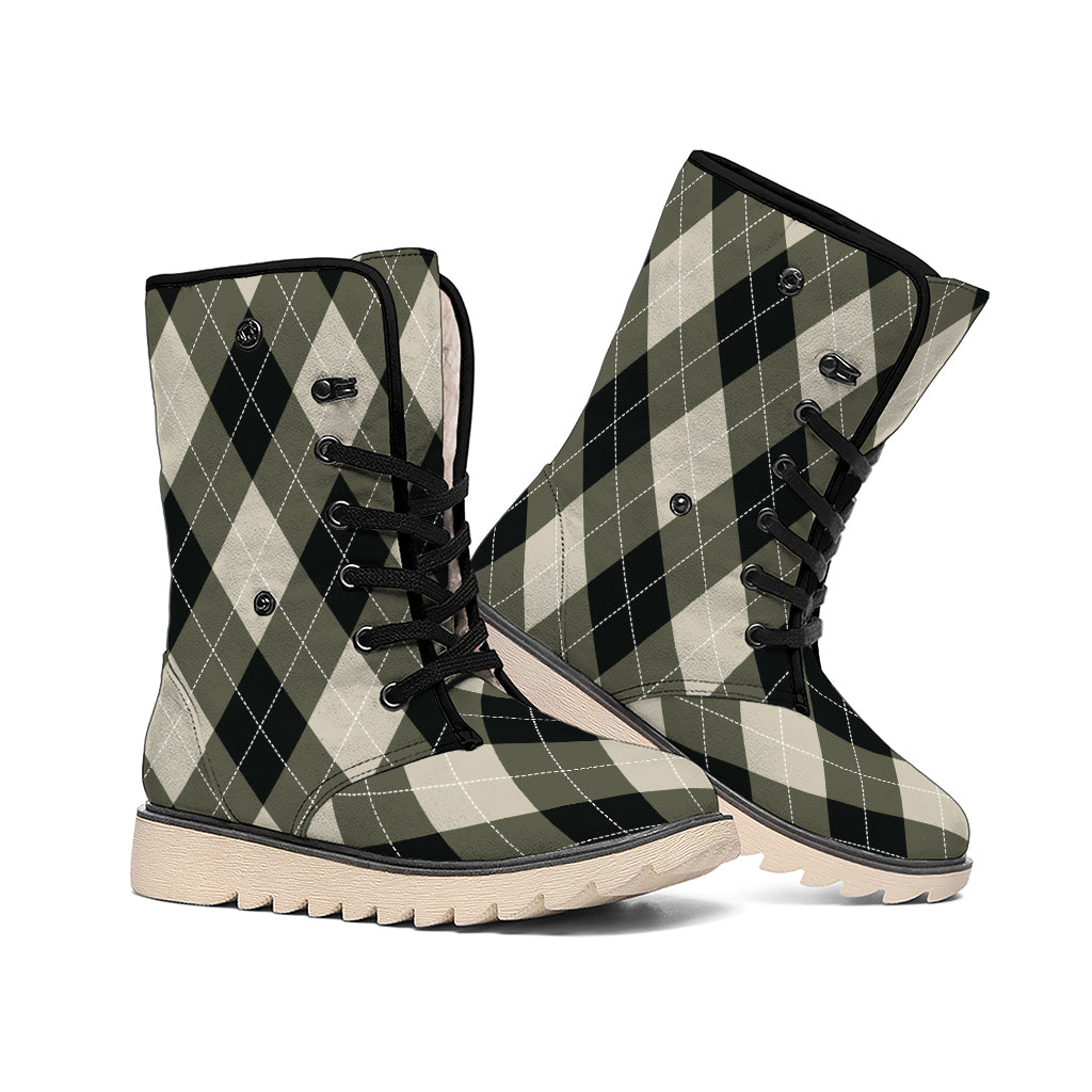 Diamond Shapes Argyle Pattern Print Winter Boots