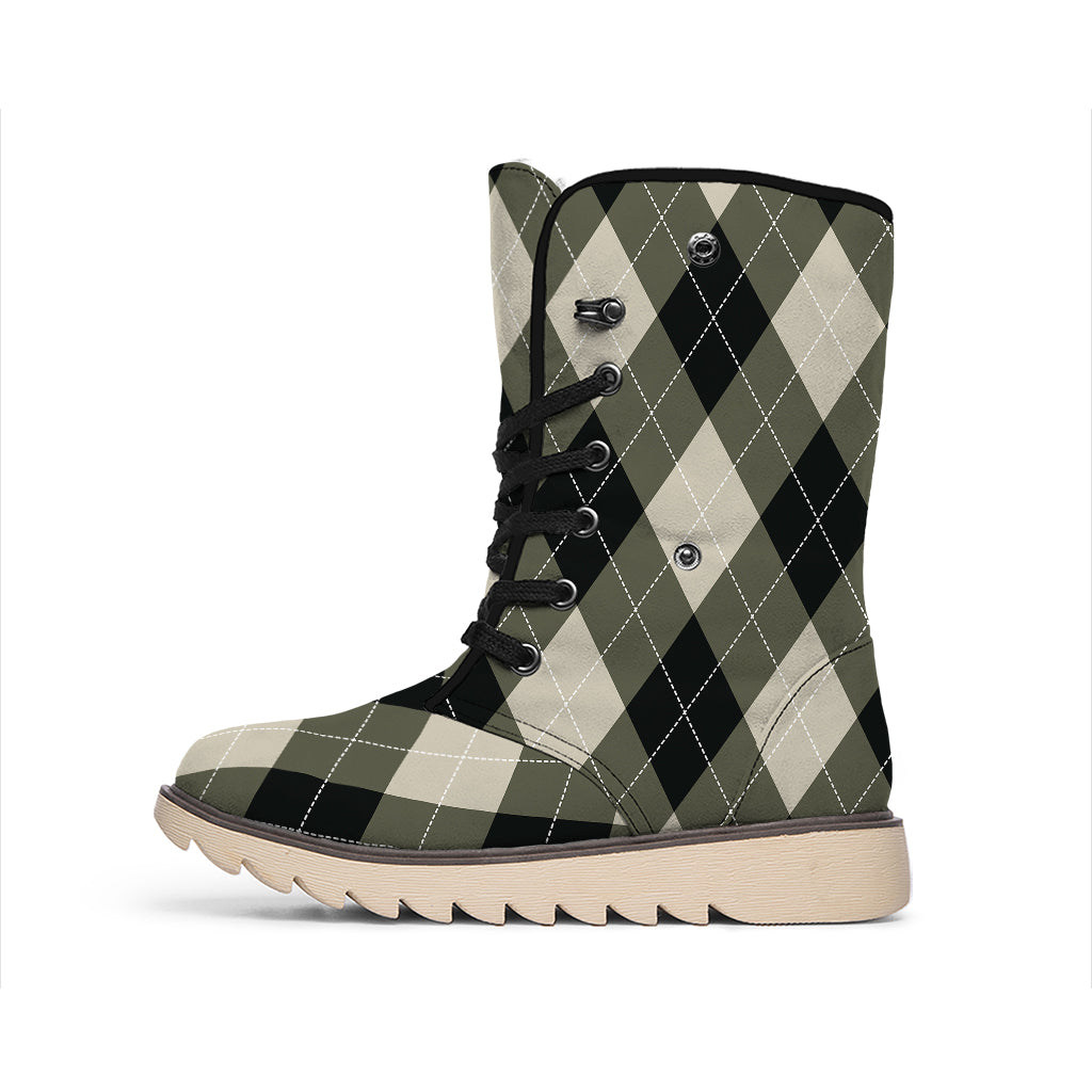 Diamond Shapes Argyle Pattern Print Winter Boots
