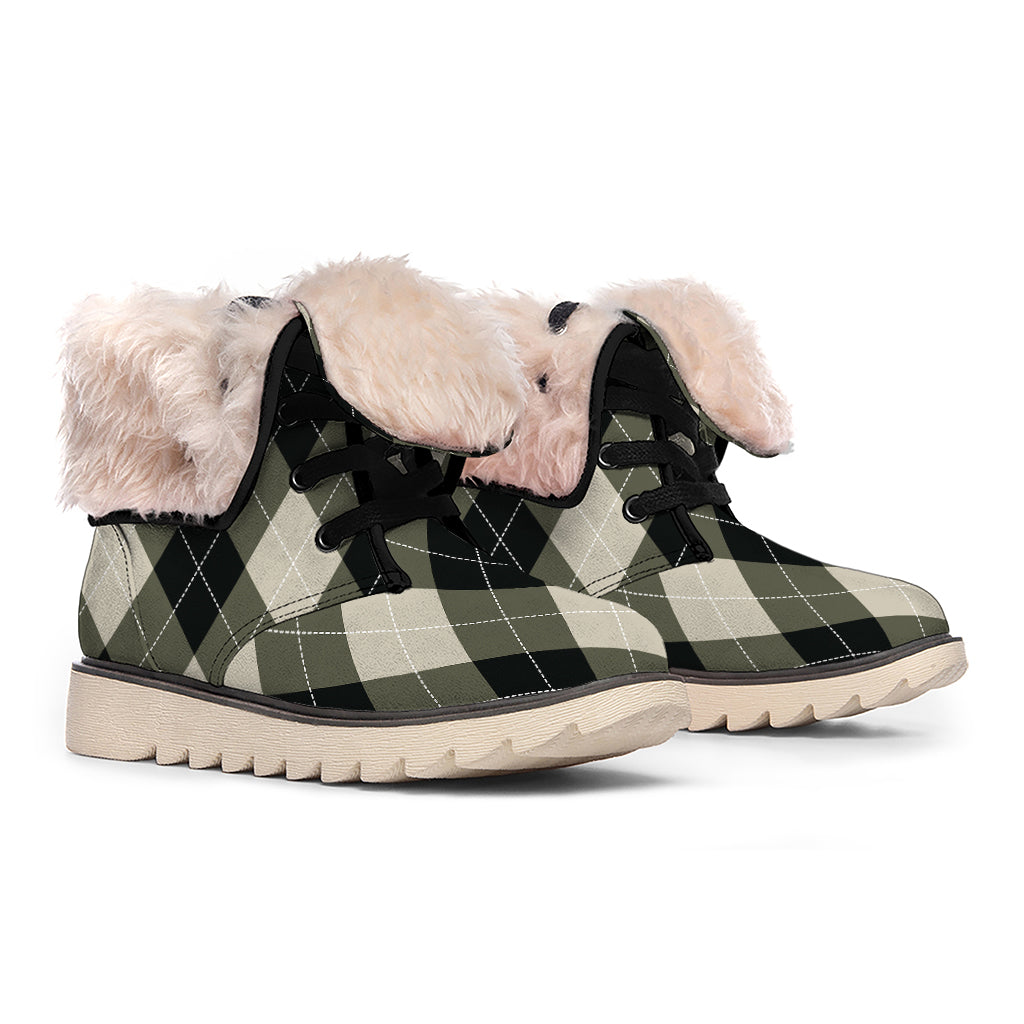 Diamond Shapes Argyle Pattern Print Winter Boots