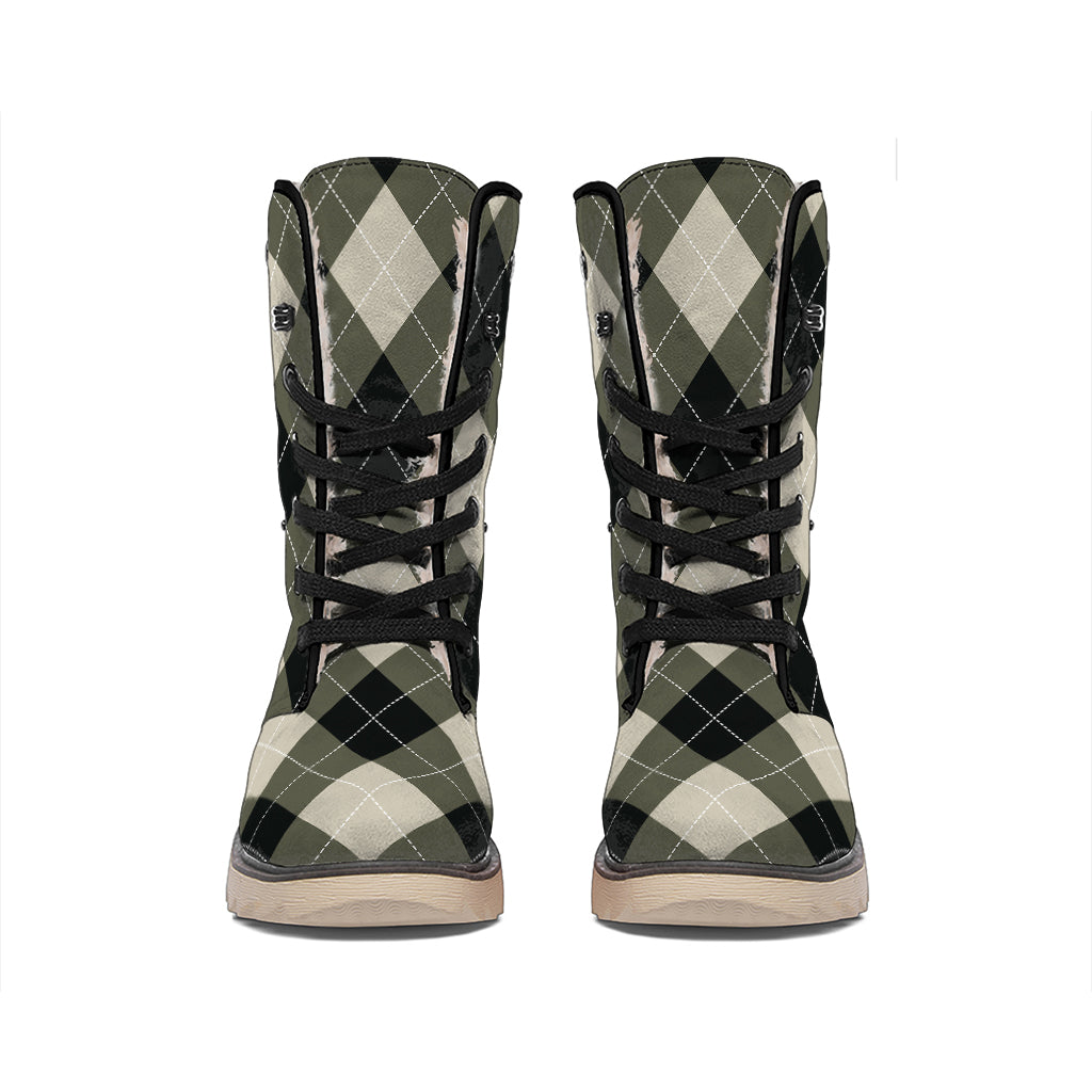 Diamond Shapes Argyle Pattern Print Winter Boots