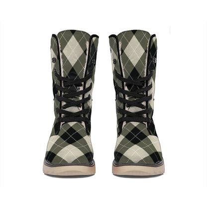 Diamond Shapes Argyle Pattern Print Winter Boots