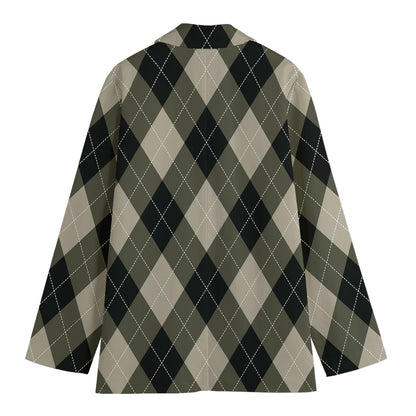Diamond Shapes Argyle Pattern Print Women's Blazer