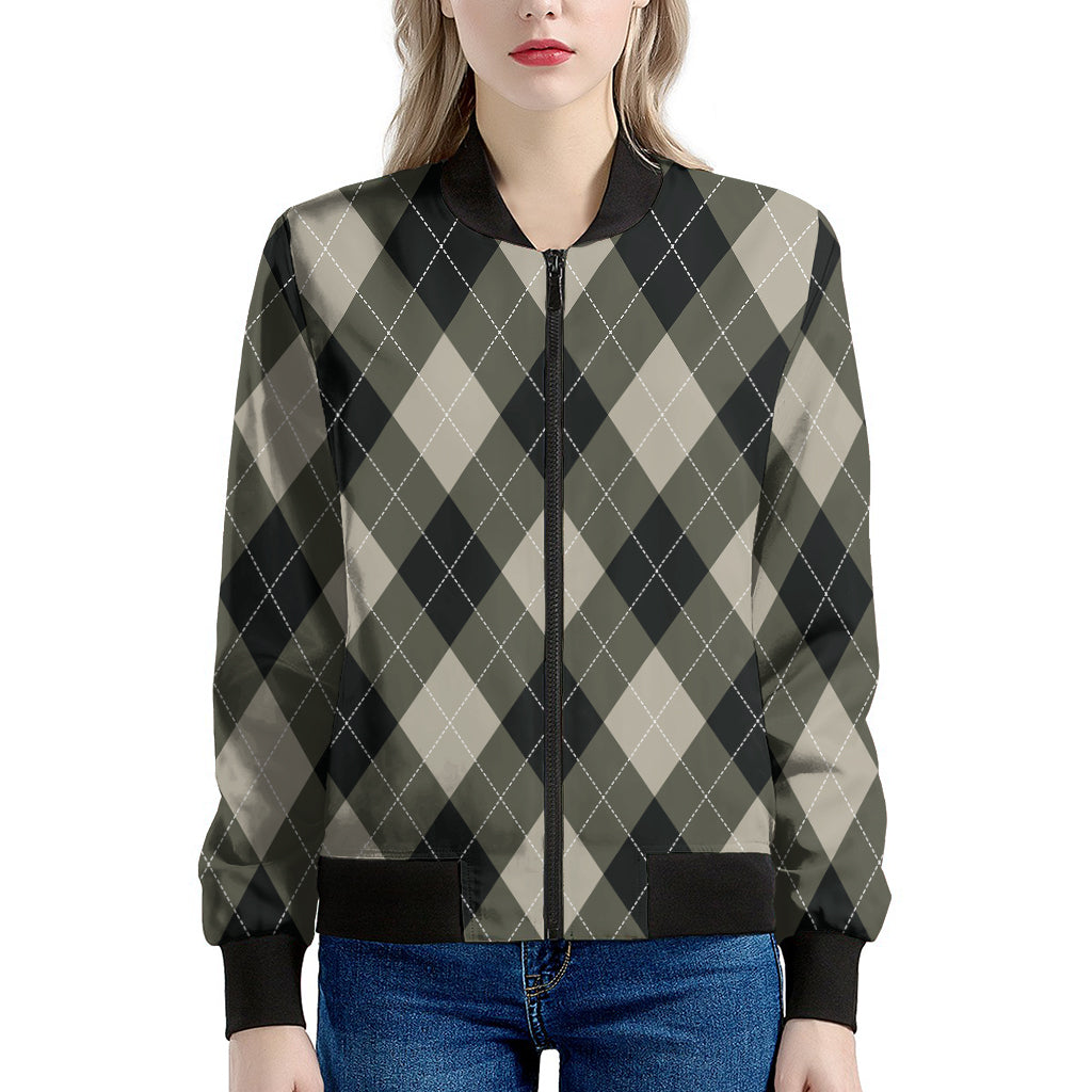 Diamond Shapes Argyle Pattern Print Women's Bomber Jacket