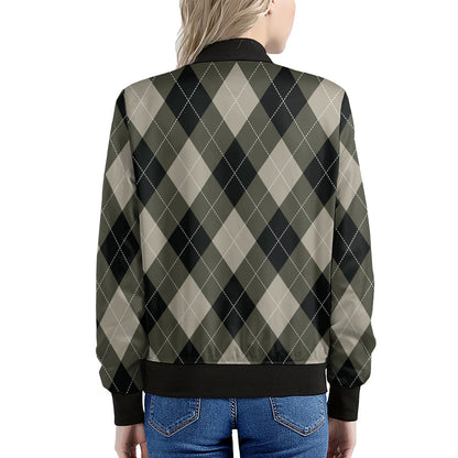 Diamond Shapes Argyle Pattern Print Women's Bomber Jacket