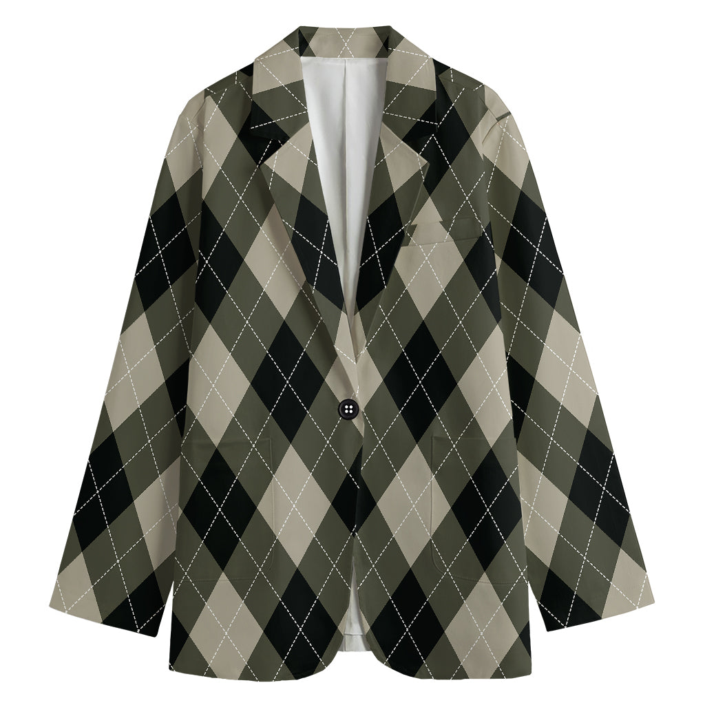 Diamond Shapes Argyle Pattern Print Women's Cotton Blazer