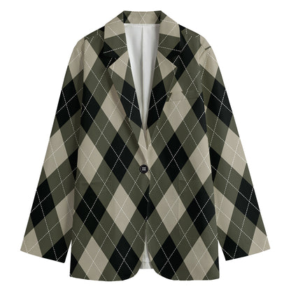 Diamond Shapes Argyle Pattern Print Women's Cotton Blazer