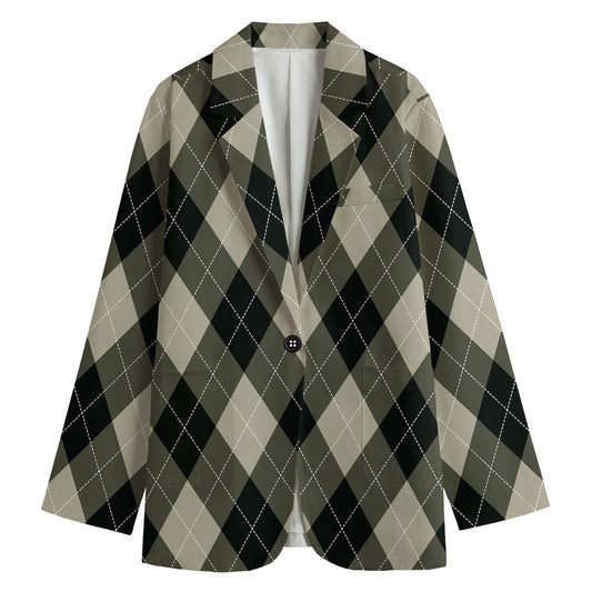 Diamond Shapes Argyle Pattern Print Women's Cotton Blazer