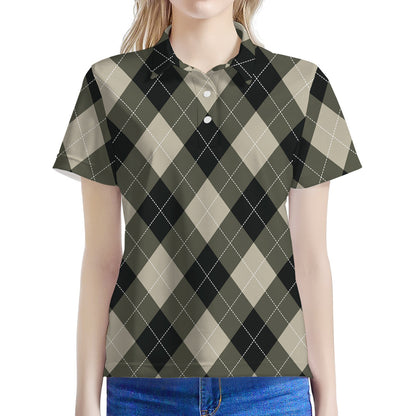Diamond Shapes Argyle Pattern Print Women's Polo Shirt
