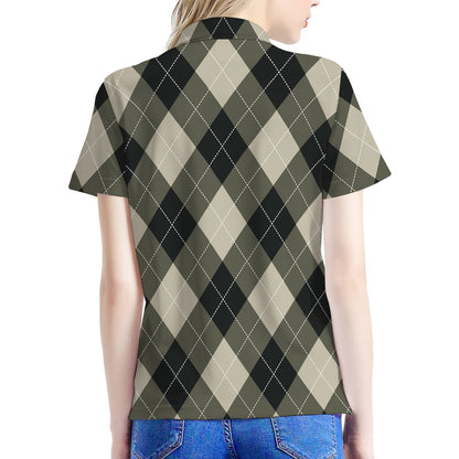 Diamond Shapes Argyle Pattern Print Women's Polo Shirt
