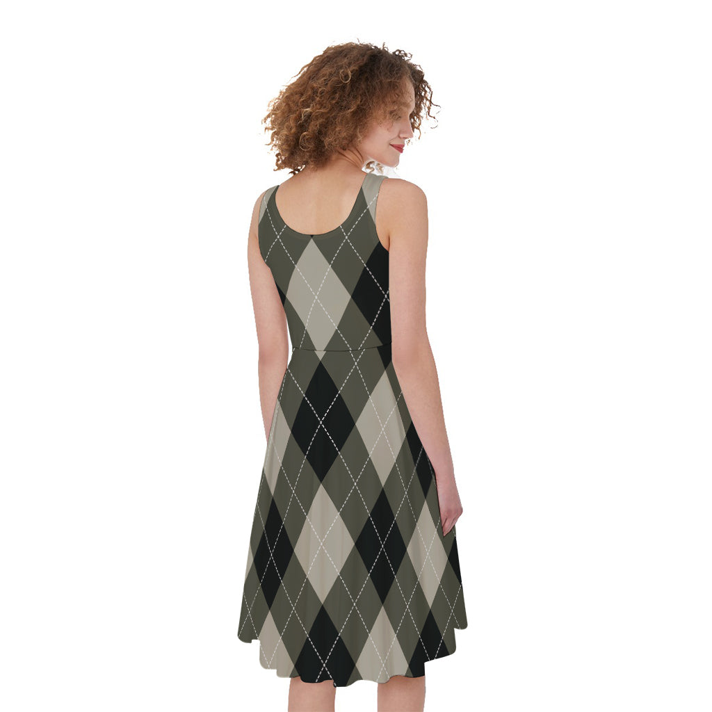 Diamond Shapes Argyle Pattern Print Women's Sleeveless Dress