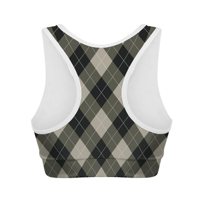 Diamond Shapes Argyle Pattern Print Women's Sports Bra
