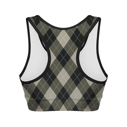 Diamond Shapes Argyle Pattern Print Women's Sports Bra