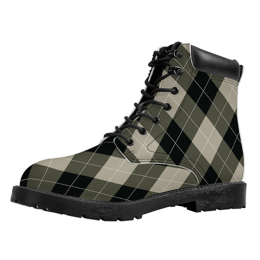 Diamond Shapes Argyle Pattern Print Work Boots