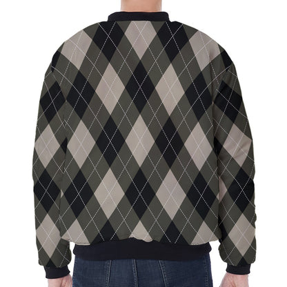Diamond Shapes Argyle Pattern Print Zip Sleeve Bomber Jacket