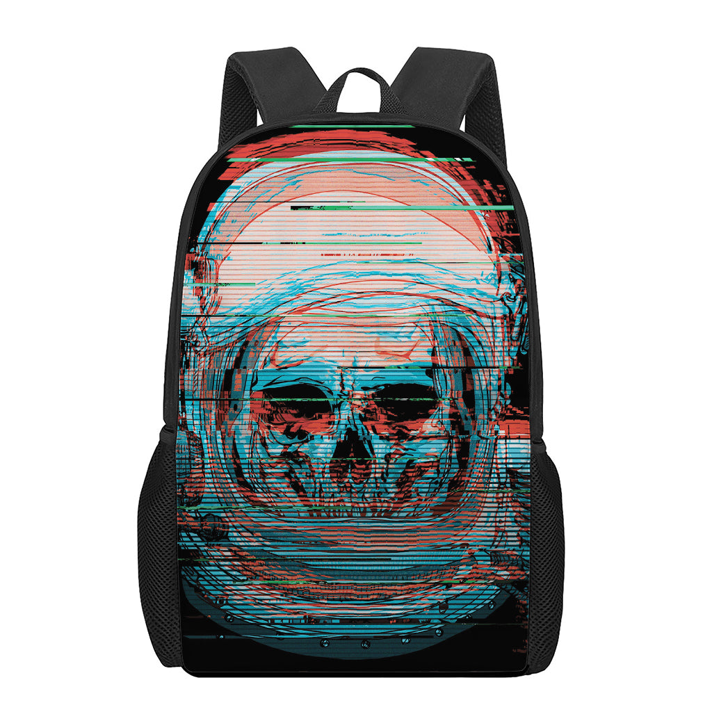 Digital Glitch Astronaut Skull Print 17 Inch Backpack