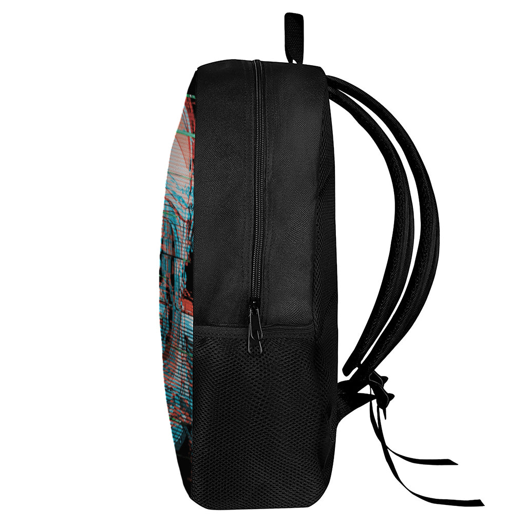 Digital Glitch Astronaut Skull Print 17 Inch Backpack