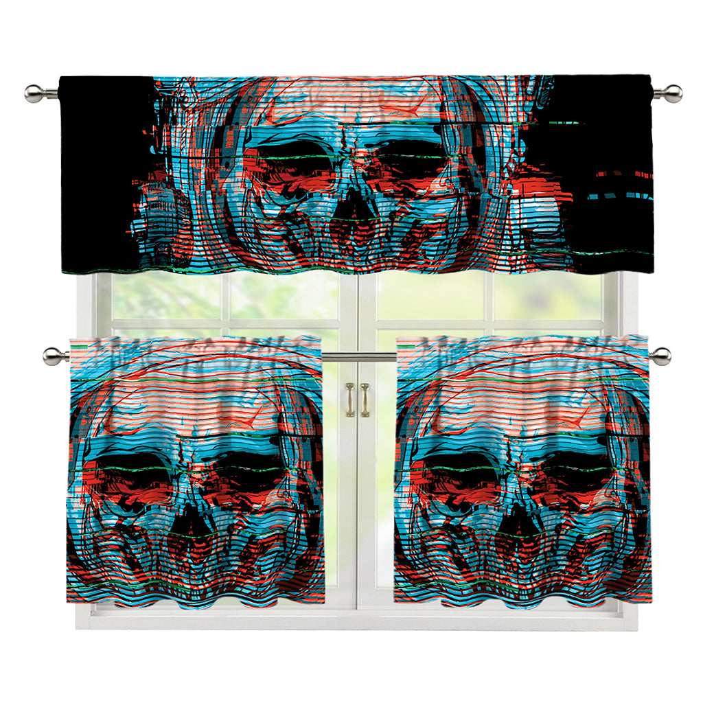 Digital Glitch Astronaut Skull Print 3 Piece Kitchen Curtains