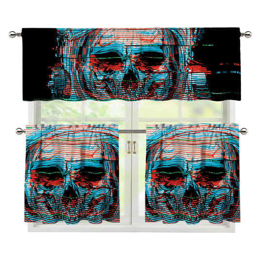 Digital Glitch Astronaut Skull Print 3 Piece Kitchen Curtains
