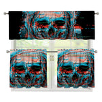 Digital Glitch Astronaut Skull Print 3 Piece Kitchen Curtains