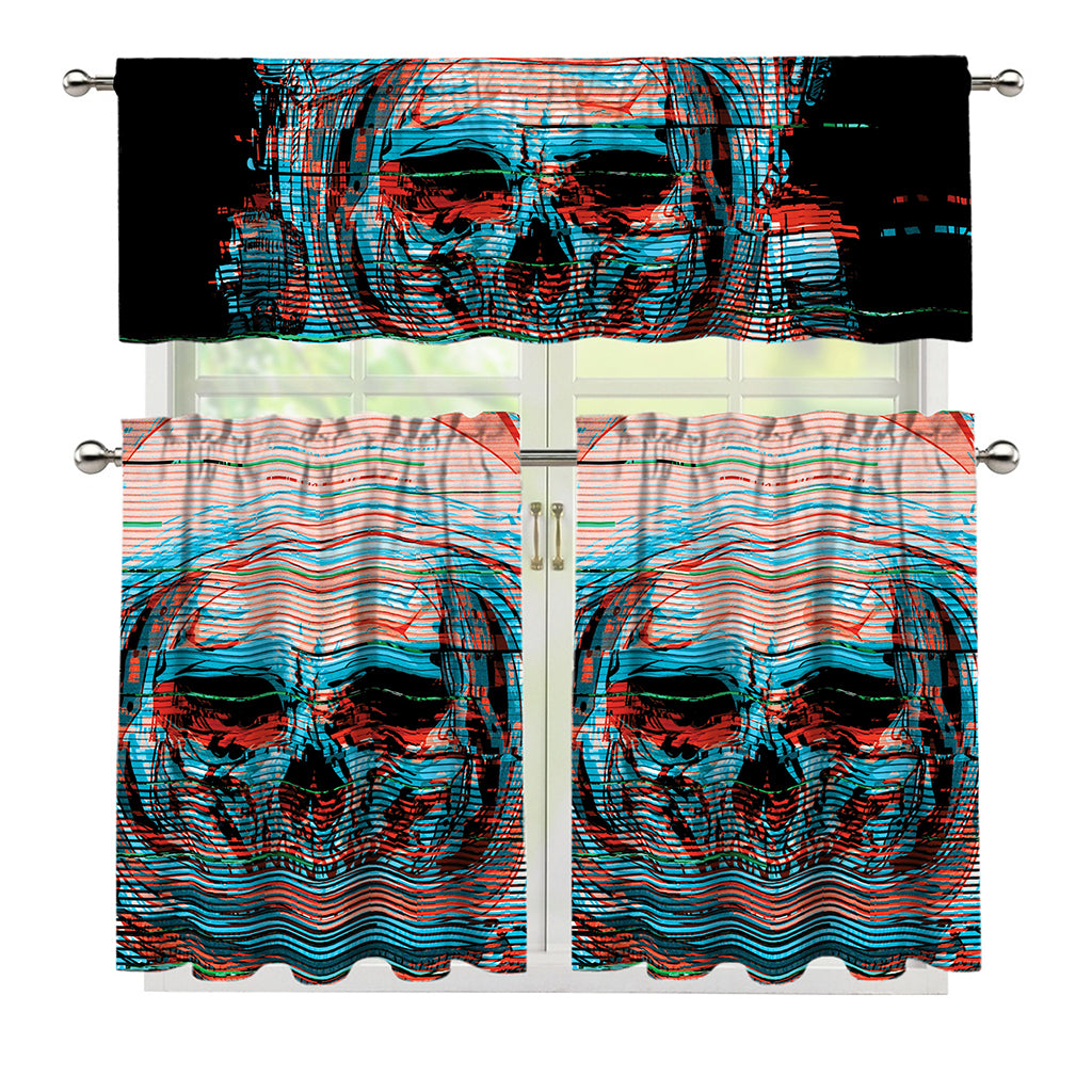 Digital Glitch Astronaut Skull Print 3 Piece Kitchen Curtains