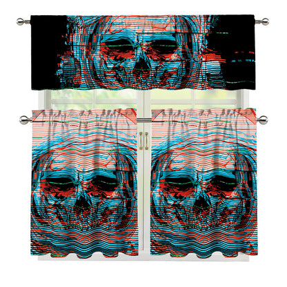Digital Glitch Astronaut Skull Print 3 Piece Kitchen Curtains