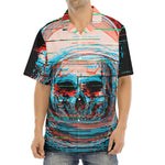Digital Glitch Astronaut Skull Print Aloha Shirt