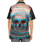 Digital Glitch Astronaut Skull Print Aloha Shirt