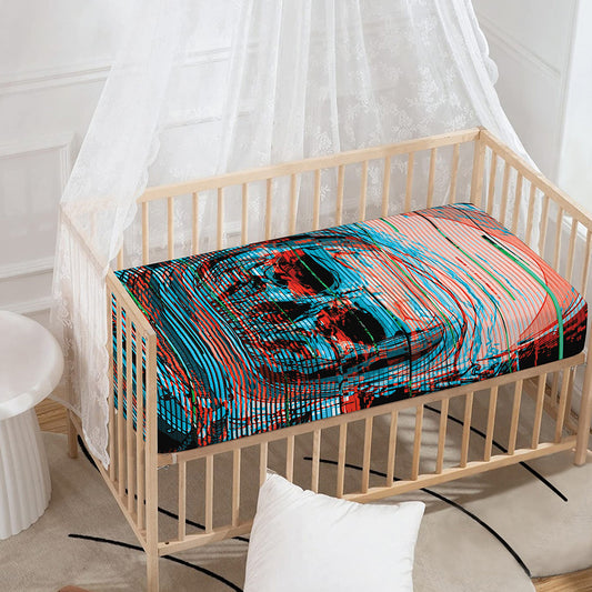 Digital Glitch Astronaut Skull Print Baby Crib Sheet