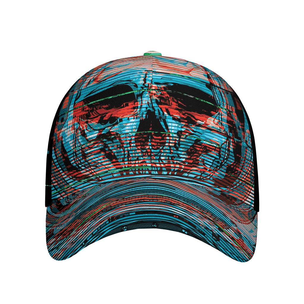 Digital Glitch Astronaut Skull Print Baseball Cap