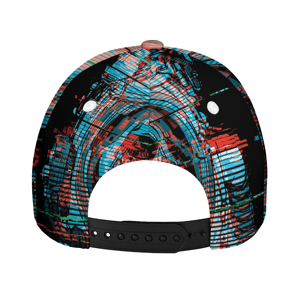 Digital Glitch Astronaut Skull Print Baseball Cap