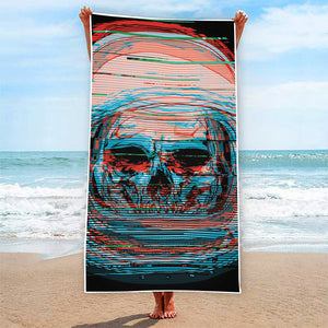 Digital Glitch Astronaut Skull Print Beach Towel