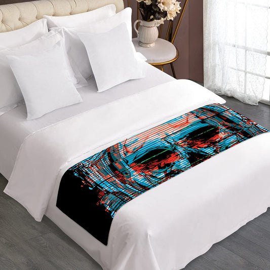 Digital Glitch Astronaut Skull Print Bed Runner
