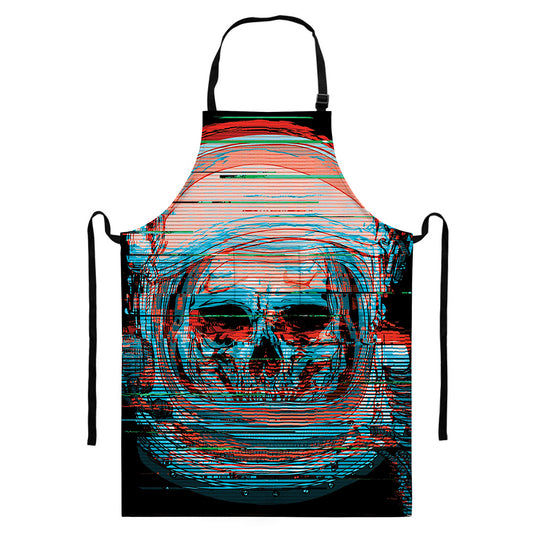 Digital Glitch Astronaut Skull Print Bib Apron With Pocket
