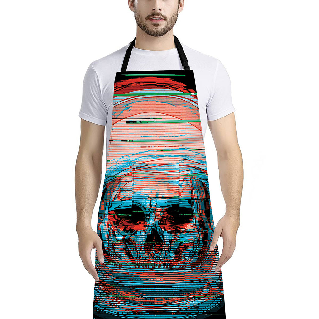 Digital Glitch Astronaut Skull Print Bib Apron With Pocket