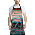 Digital Glitch Astronaut Skull Print Bib Apron With Pocket