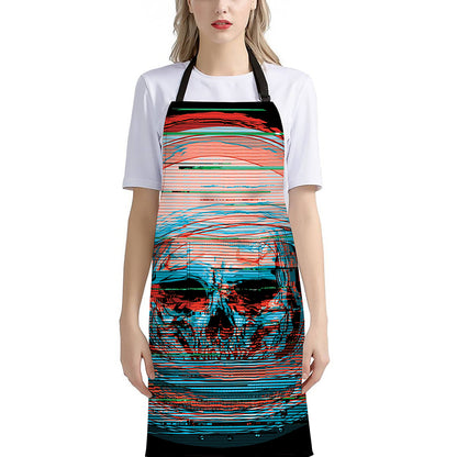 Digital Glitch Astronaut Skull Print Bib Apron With Pocket