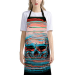 Digital Glitch Astronaut Skull Print Bib Apron With Pocket