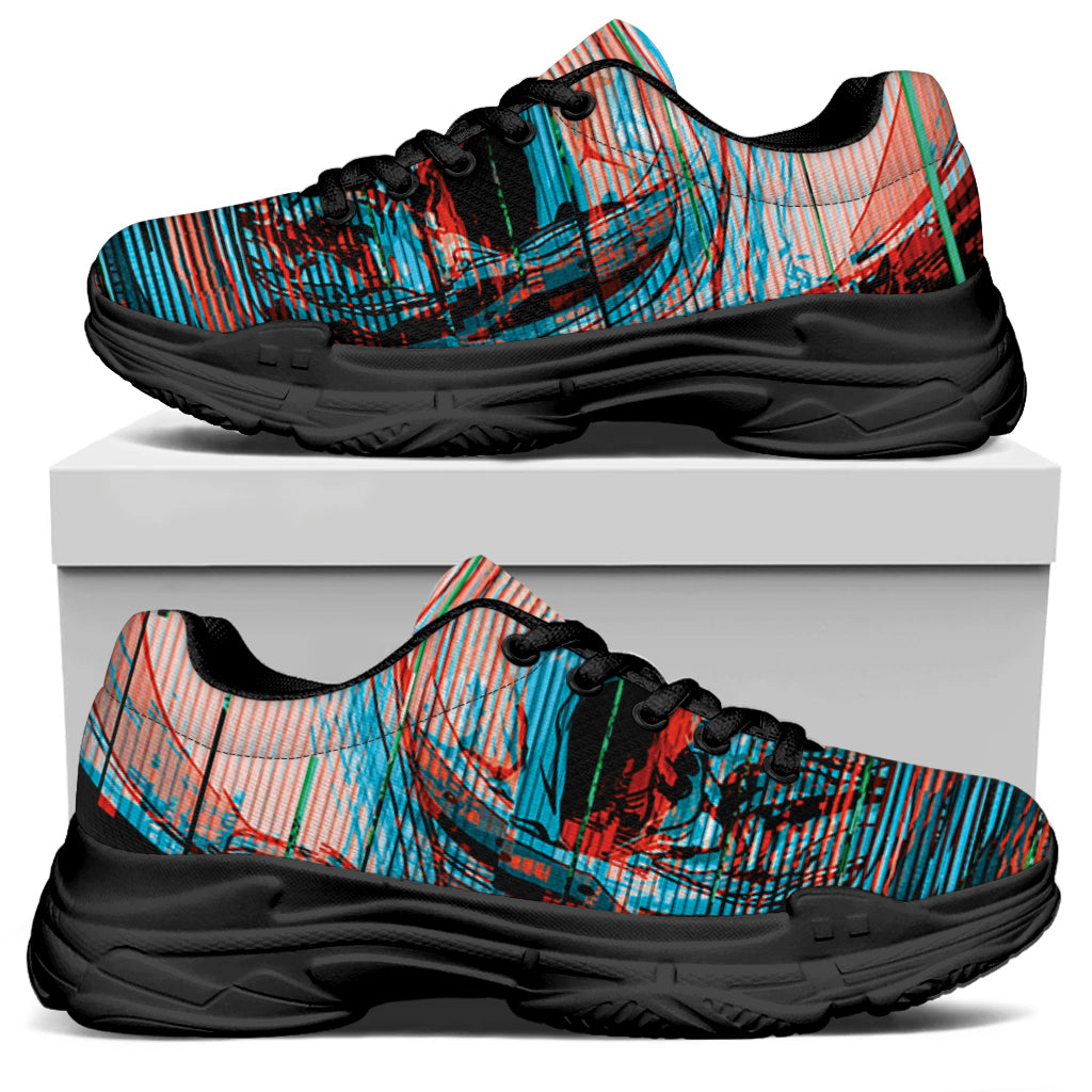 Digital Glitch Astronaut Skull Print Black Chunky Shoes