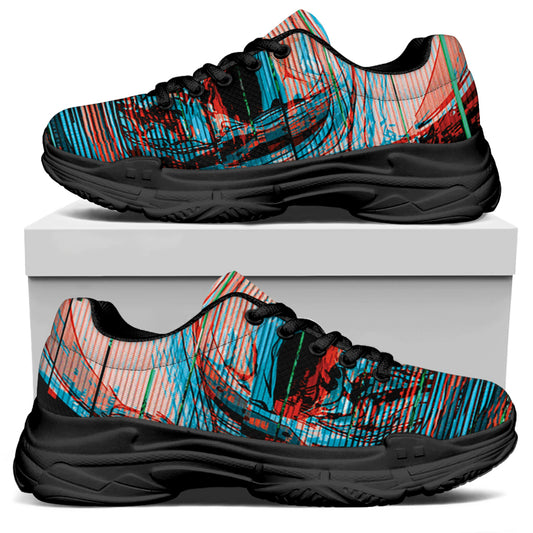 Digital Glitch Astronaut Skull Print Black Chunky Shoes
