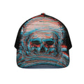 Digital Glitch Astronaut Skull Print Black Mesh Trucker Hat