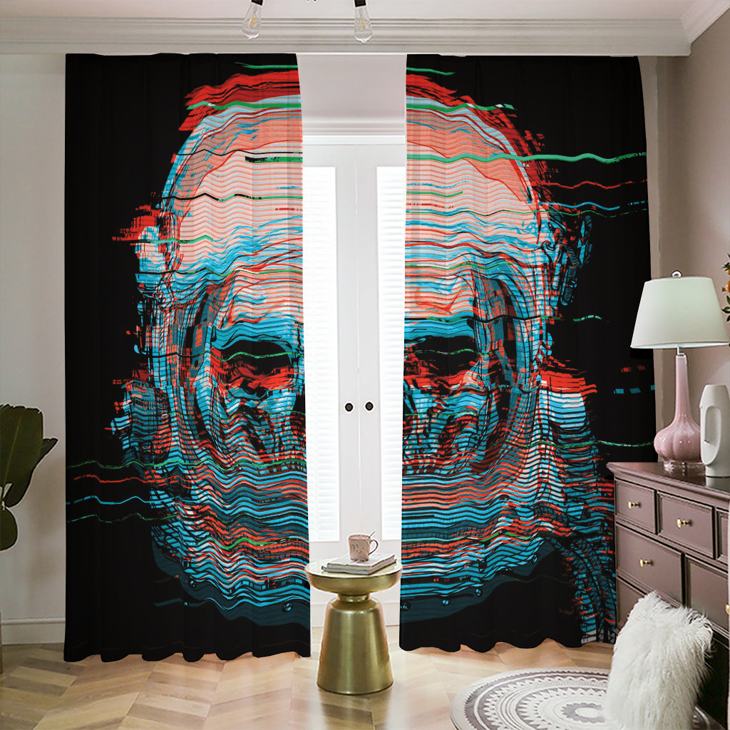 Digital Glitch Astronaut Skull Print Blackout Pencil Pleat Curtains