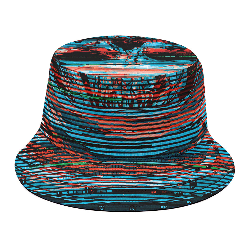 Digital Glitch Astronaut Skull Print Bucket Hat