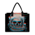 Digital Glitch Astronaut Skull Print Canvas Tote Bag