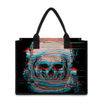 Digital Glitch Astronaut Skull Print Canvas Tote Bag