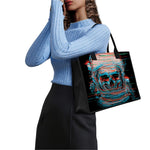 Digital Glitch Astronaut Skull Print Canvas Tote Bag