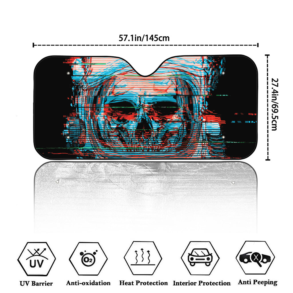 Digital Glitch Astronaut Skull Print Car Windshield Sun Shade