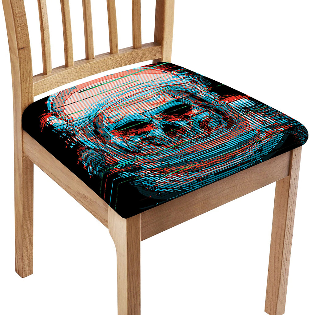 Digital Glitch Astronaut Skull Print Chair Cushion Cover