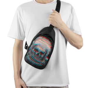 Digital Glitch Astronaut Skull Print Chest Bag