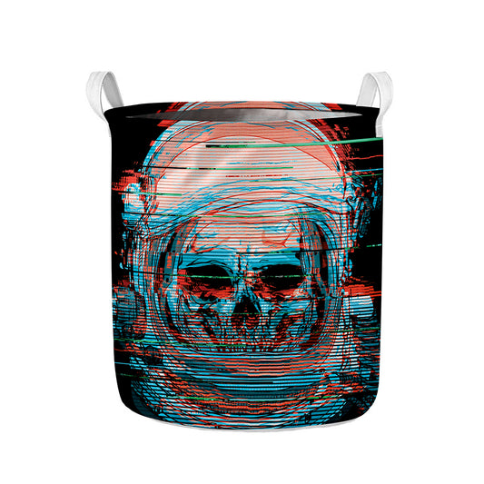 Digital Glitch Astronaut Skull Print Collapsible Laundry Basket