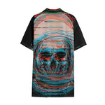 Digital Glitch Astronaut Skull Print Cotton Hawaiian Shirt